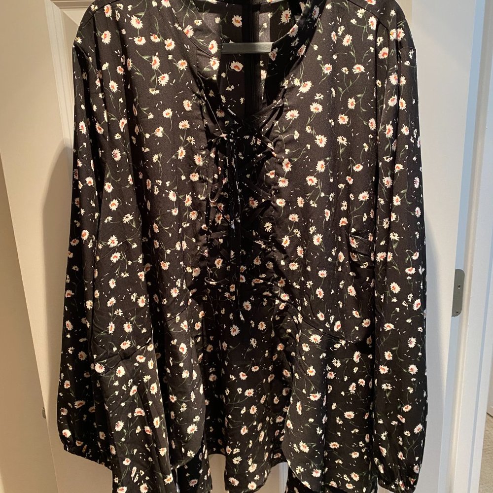 Lane Bryant Black w/ white flower Blouse